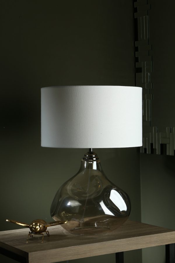 Esarosa Table Lamp Smoked Glass with White Linen Shade - Image 3