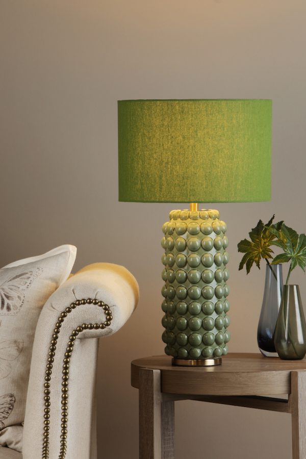 Etzel Table Lamp Green Antique Brass With Shade - Image 4