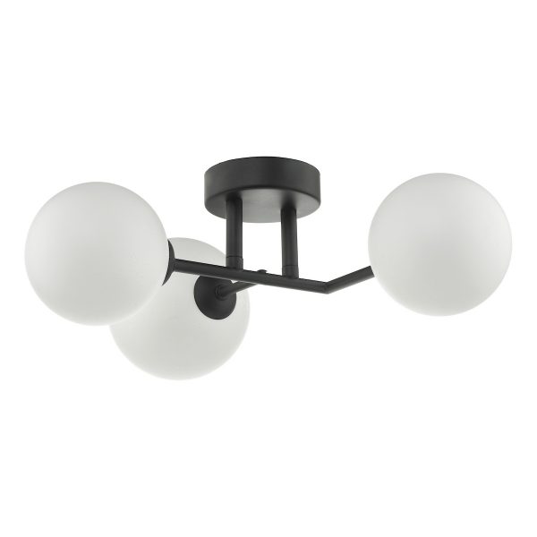 Euan 3 Light Wall/Flush Light Black & Opal Glass - Image 2