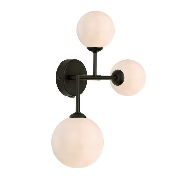 Euan 3 Light Wall/Flush Light Black & Opal Glass - Image 3