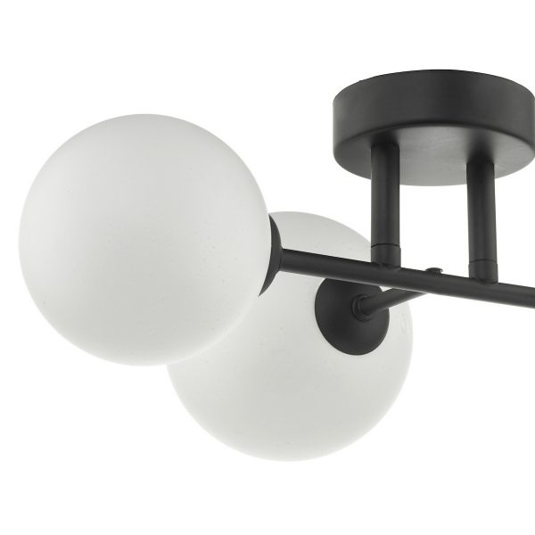 Euan 3 Light Wall/Flush Light Black & Opal Glass - Image 4