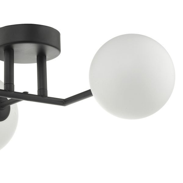 Euan 3 Light Wall/Flush Light Black & Opal Glass - Image 5