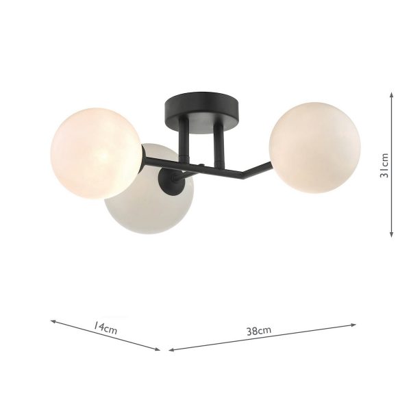 Euan 3 Light Wall/Flush Light Black & Opal Glass - Image 6