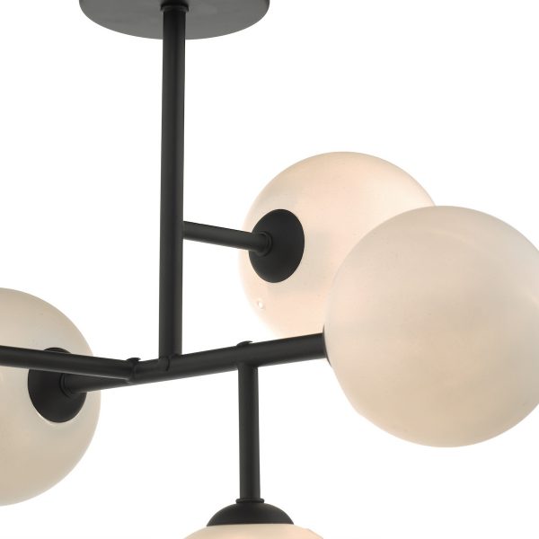 Euan 5 Light Semi Flush Black & Opal Glass