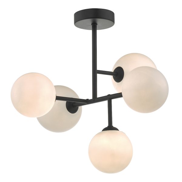 Euan 5 Light Semi Flush Black & Opal Glass - Image 2