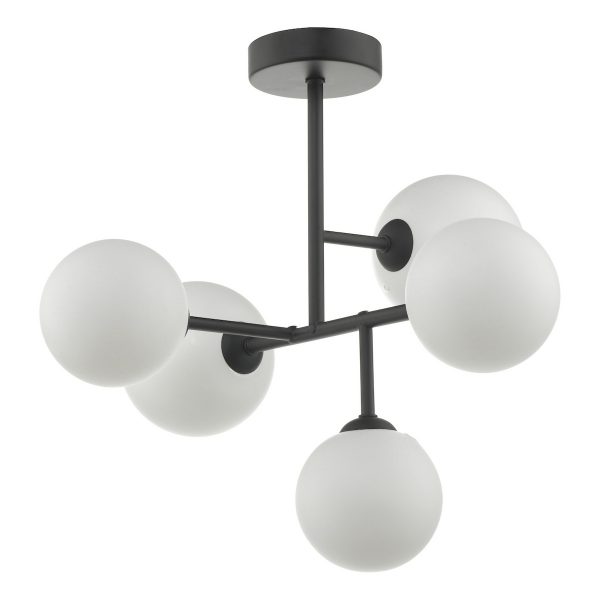 Euan 5 Light Semi Flush Black & Opal Glass - Image 3