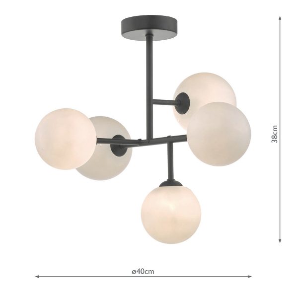 Euan 5 Light Semi Flush Black & Opal Glass - Image 4