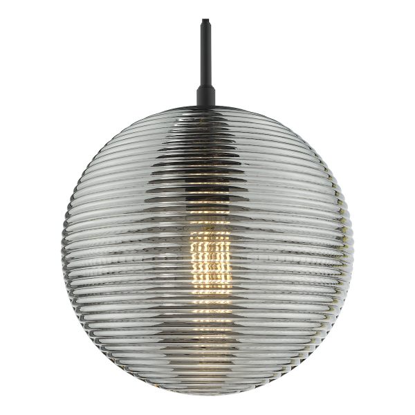 Evander Single Pendant Matt Black and Smoked Glass - Image 4