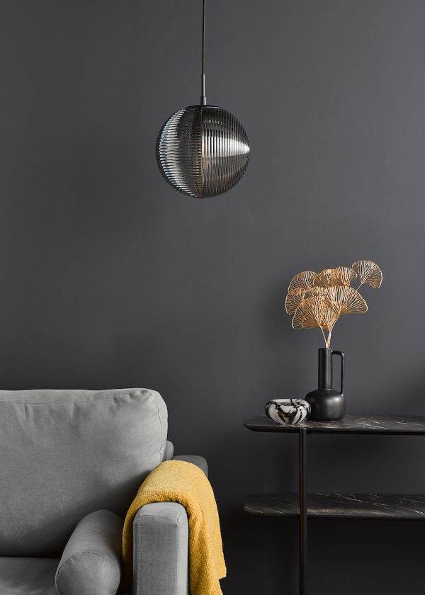 Evander Single Pendant Matt Black and Smoked Glass - Image 7