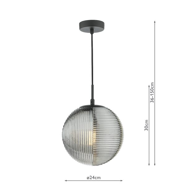 Evander Single Pendant Matt Black and Smoked Glass - Image 8