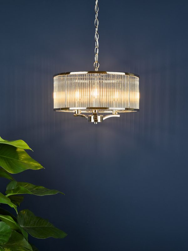 Eveyln 3 Light Pendant Polished Nickel Glass - Image 6