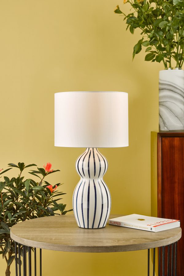 Evie Table Lamp White Ceramic Blue Ceramic Base Only - Image 5