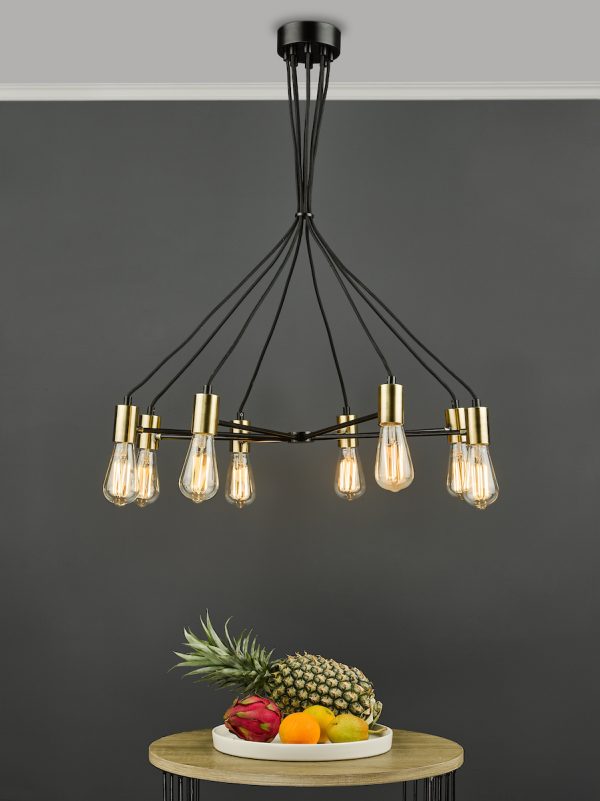Gabriel 8 Light Pendant Satin Black Antique Gold - Image 6