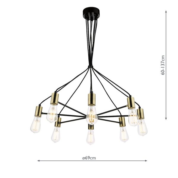 Gabriel 8 Light Pendant Satin Black Antique Gold - Image 7