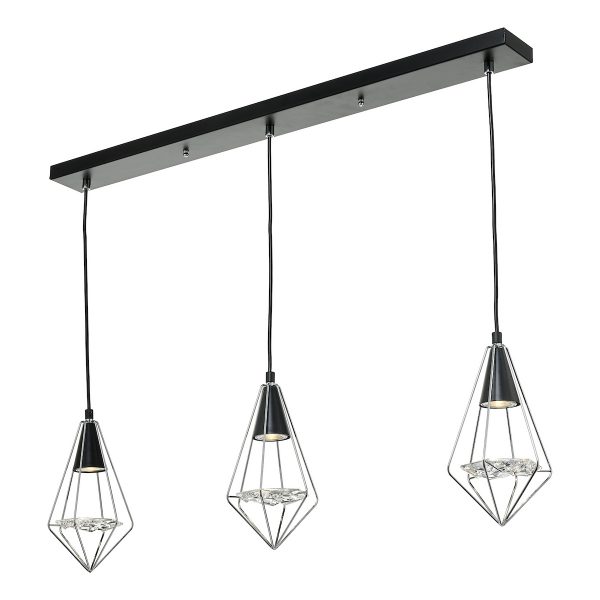 Gianni 3 Light Pendant Black, Polished Chrome & Glass