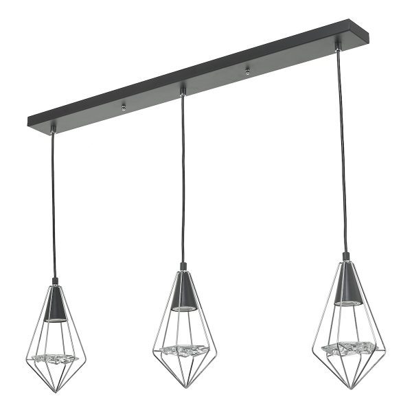 Gianni 3 Light Pendant Black, Polished Chrome & Glass - Image 2