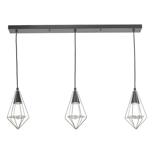Gianni 3 Light Pendant Black, Polished Chrome & Glass - Image 3