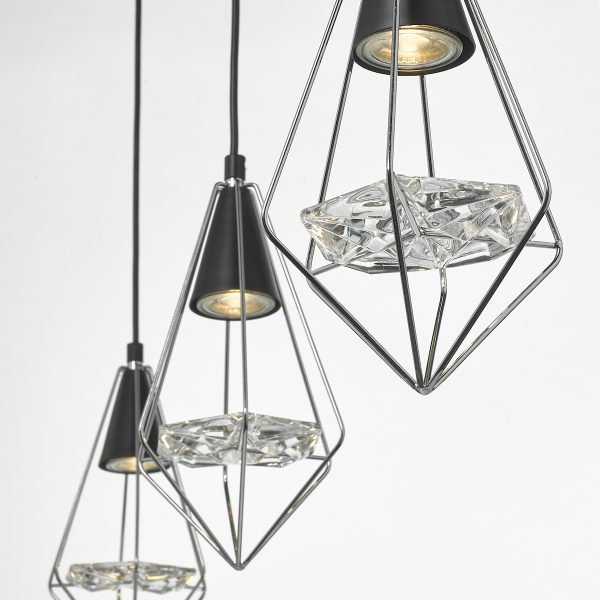 Gianni 3 Light Pendant Black, Polished Chrome & Glass - Image 4