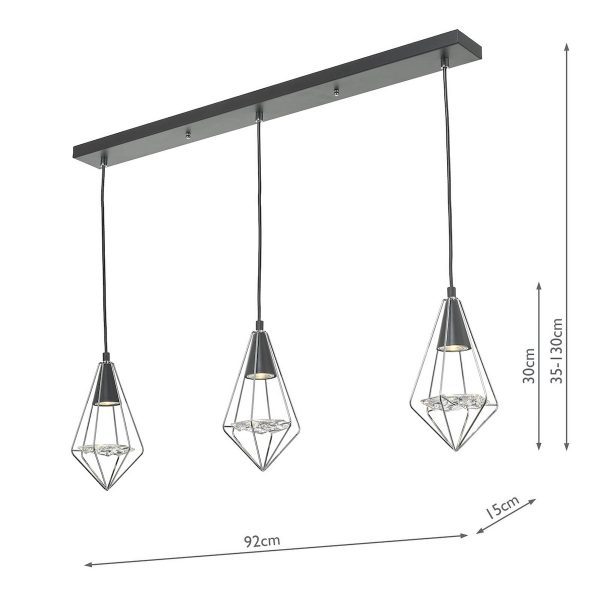 Gianni 3 Light Pendant Black, Polished Chrome & Glass - Image 5
