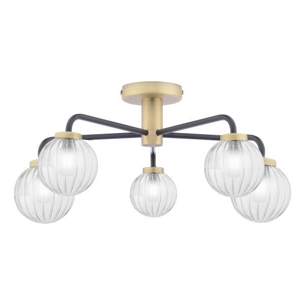 Gibbs 5 Light Semi-Flush Antique Brass & Glass - Image 2