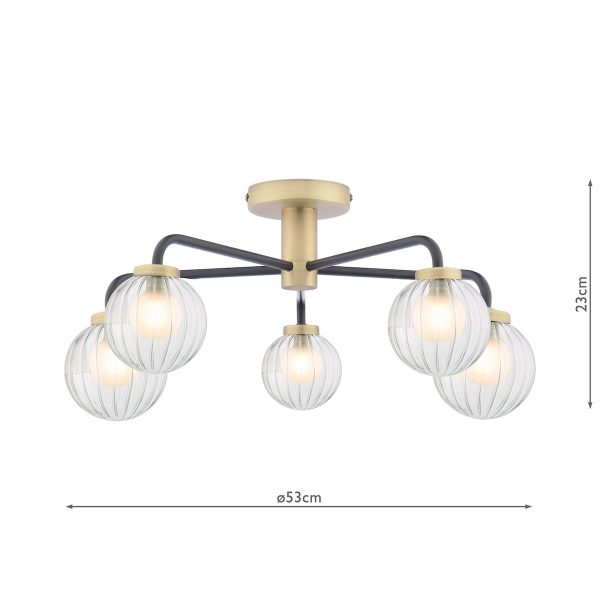 Gibbs 5 Light Semi-Flush Antique Brass & Glass - Image 3
