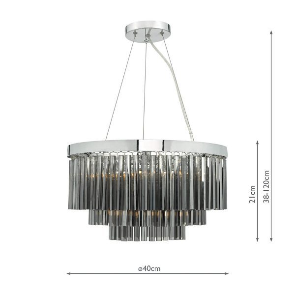 Giovana 5 Light Pendant Polished Chrome & Smoked Glass - Image 5