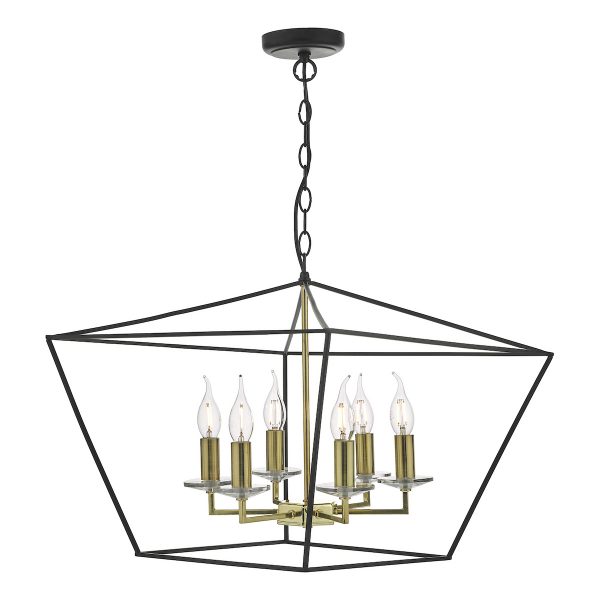 Gretchen Cage 6 Light Pendant Matt Black & Polished Brass