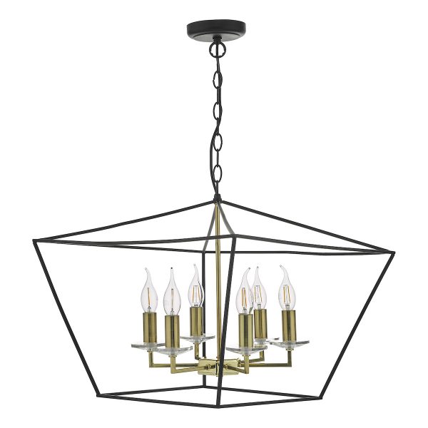 Gretchen Cage 6 Light Pendant Matt Black & Polished Brass - Image 2