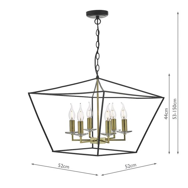 Gretchen Cage 6 Light Pendant Matt Black & Polished Brass - Image 4