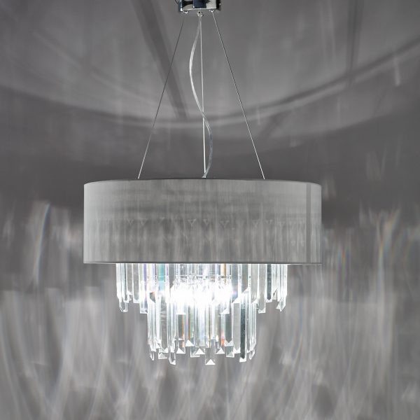 Halle 6 Light Pendant Grey Shade & Crystal - Image 4