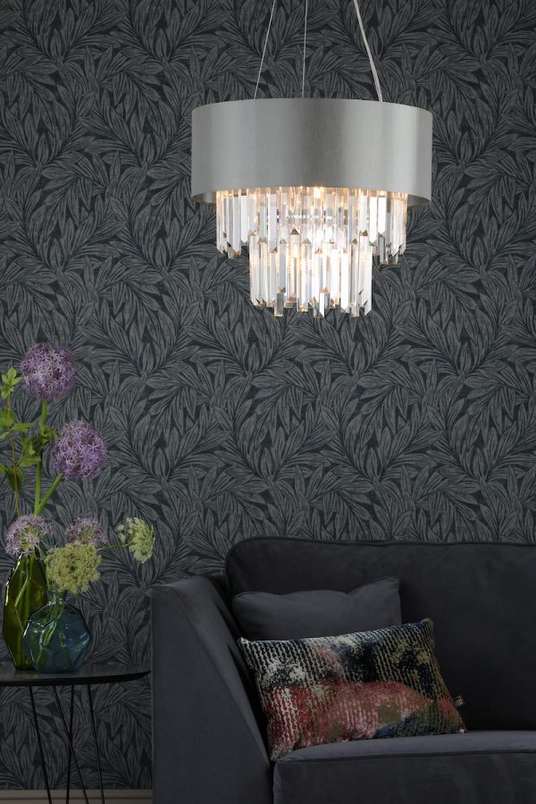 Halle 6 Light Pendant Grey Shade & Crystal - Image 5