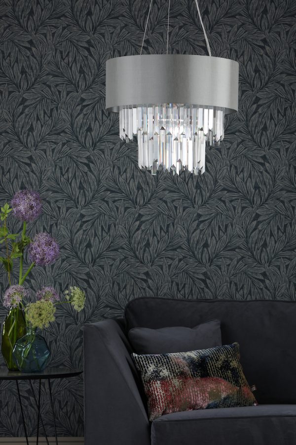 Halle 6 Light Pendant Grey Shade & Crystal - Image 6