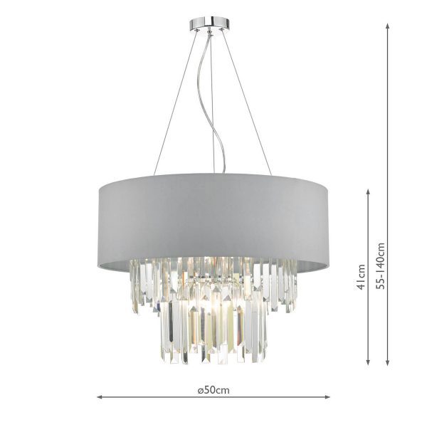 Halle 6 Light Pendant Grey Shade & Crystal - Image 7
