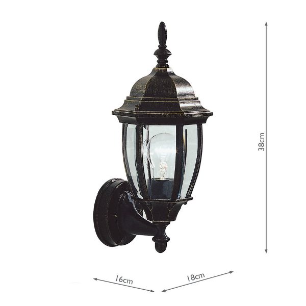 Hambro Outdoor Wall Light Black/Gold Glass IP43 - Image 4