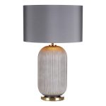 Helicon Table Lamp Grey Ribbed Glass and Antique Brass With Shade