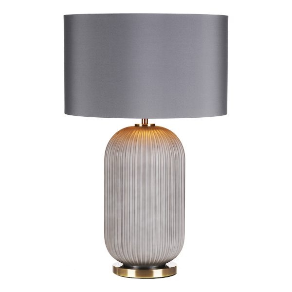 Helicon Table Lamp Grey Ribbed Glass and Antique Brass With Shade