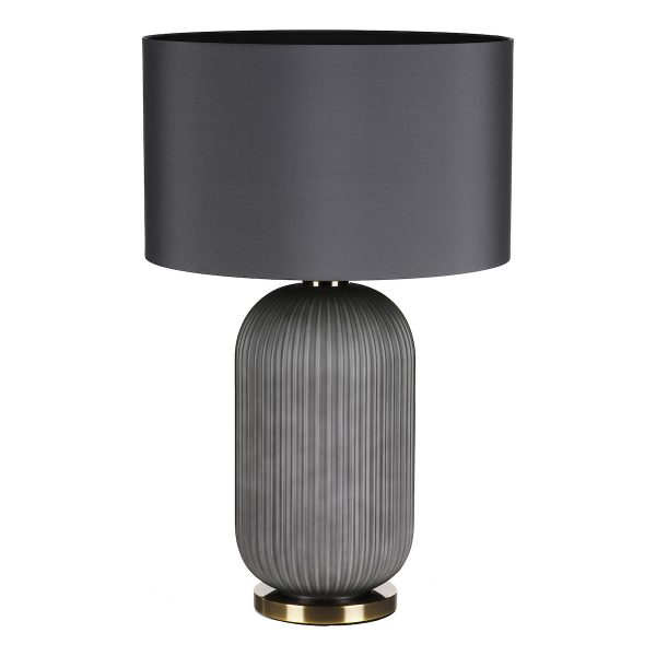 Helicon Table Lamp Grey Ribbed Glass and Antique Brass With Shade - Image 4