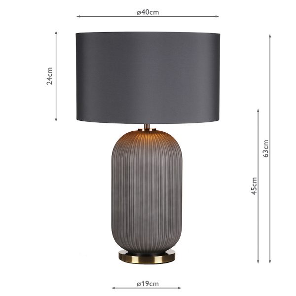 Helicon Table Lamp Grey Ribbed Glass and Antique Brass With Shade - Image 7