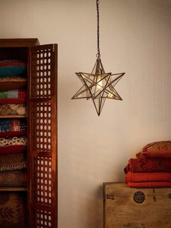 Ilario Large Star Pendant Antique Brass & Glass - Image 4