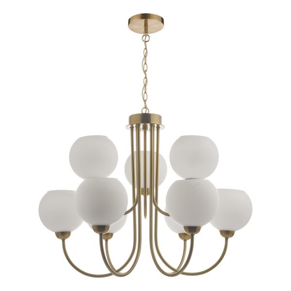 Indra Opal Glass Globe 9 Light Pendant Natural Brass - Image 2
