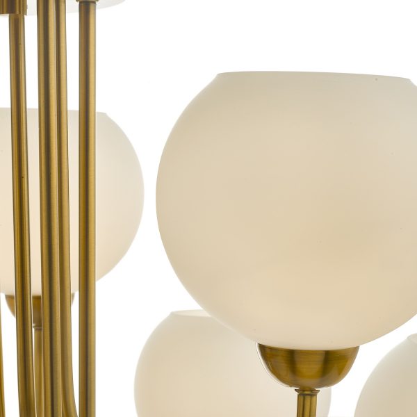 Indra Opal Glass Globe 9 Light Pendant Natural Brass - Image 3