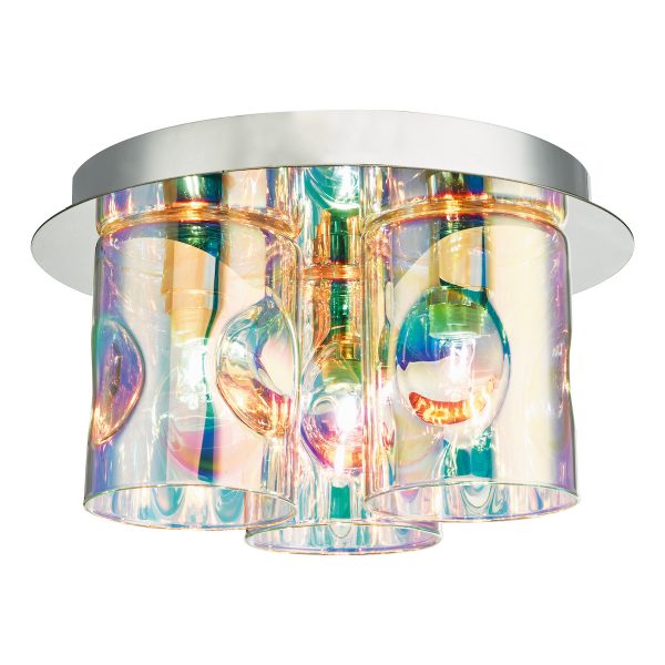 Inter 3 Light Flush Pol Chrome & Iridised Glass