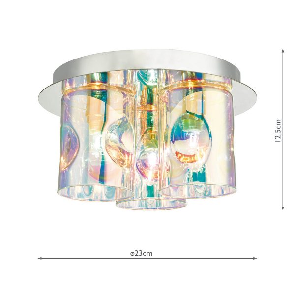 Inter 3 Light Flush Pol Chrome & Iridised Glass - Image 7