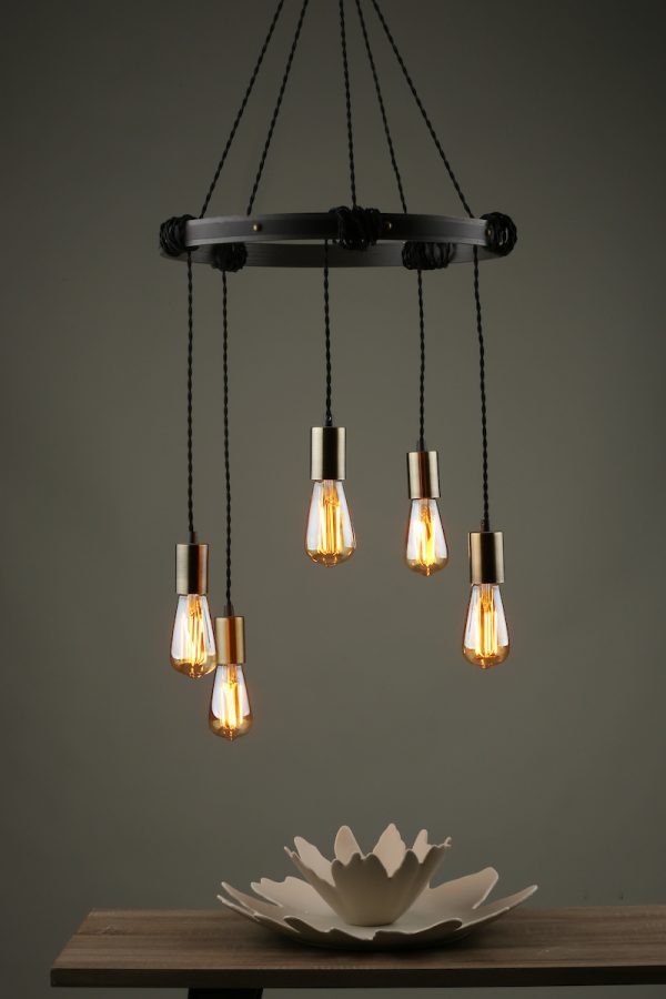 Ivan 5 Light Pendant Rustic Wood Aged Brass Detail - Image 3