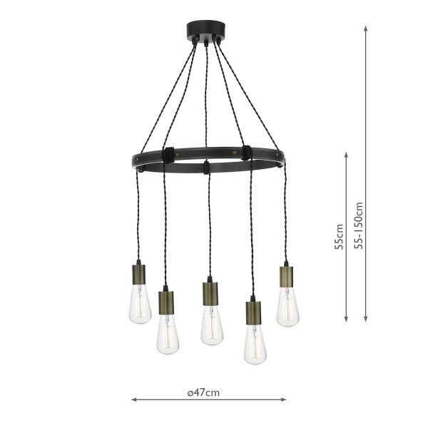 Ivan 5 Light Pendant Rustic Wood Aged Brass Detail - Image 4