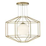 Izmir 1 Light Pendant Hexagonal Old Gold Frame Opal Glass