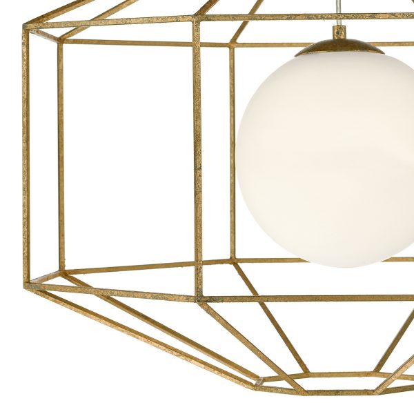 Izmir 1 Light Pendant Hexagonal Old Gold Frame Opal Glass - Image 4