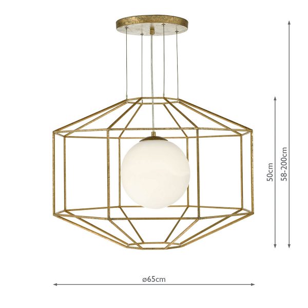 Izmir 1 Light Pendant Hexagonal Old Gold Frame Opal Glass - Image 7