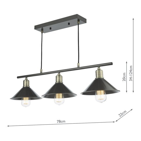 Jalen 3 Light Bar Pendant Graphite Antique Brass - Image 8