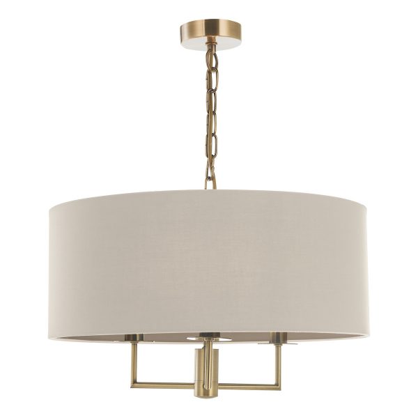 Jamelia 3 Light Shadelier Antique Brass Taupe Shade - Image 2